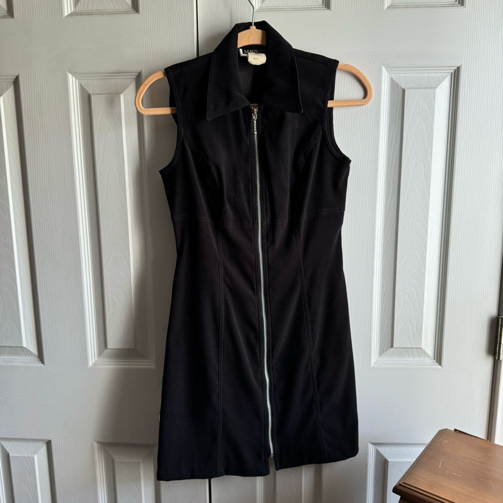 vintage maurice’s suede like collared front zip up black dress